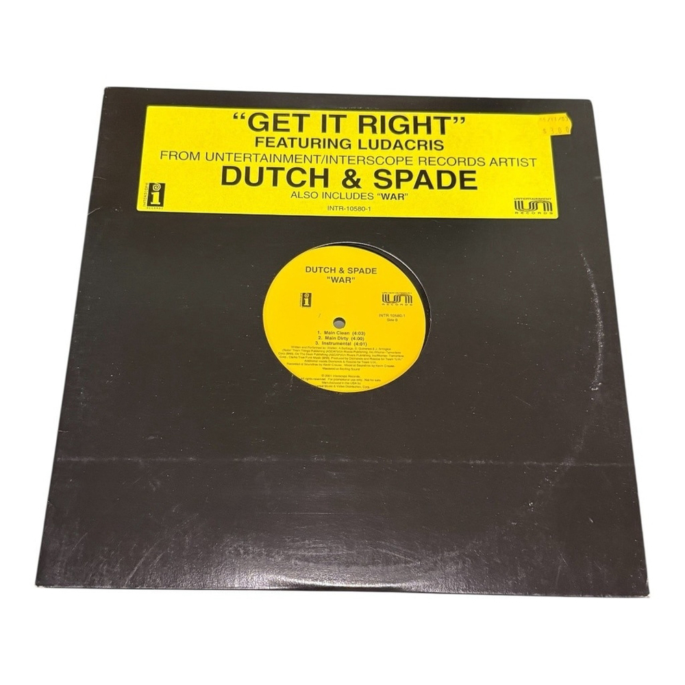 Dutch & Spade Vinyl Get It Right Ludacris Promo 12" Single War 2001 Hip Hop Rap
